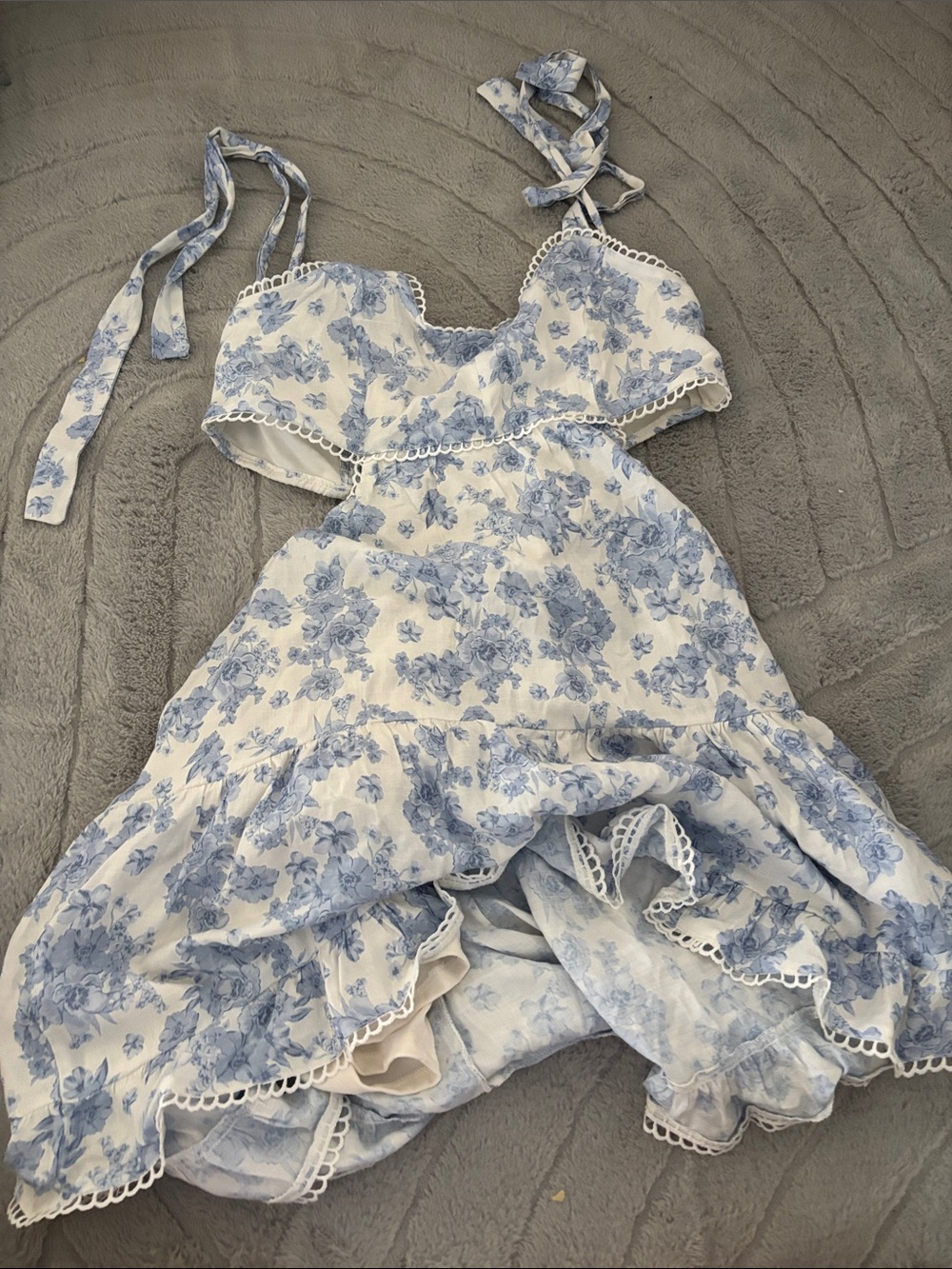 Blue Floral Tie-Strap Women's Dress